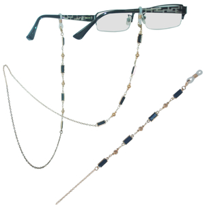 Elegante Damen-Brillenkette aus Messing, verziert mit langen facettierten Acrylperlen