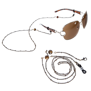 Schwarze Brillenkette mit Cateye-Stein